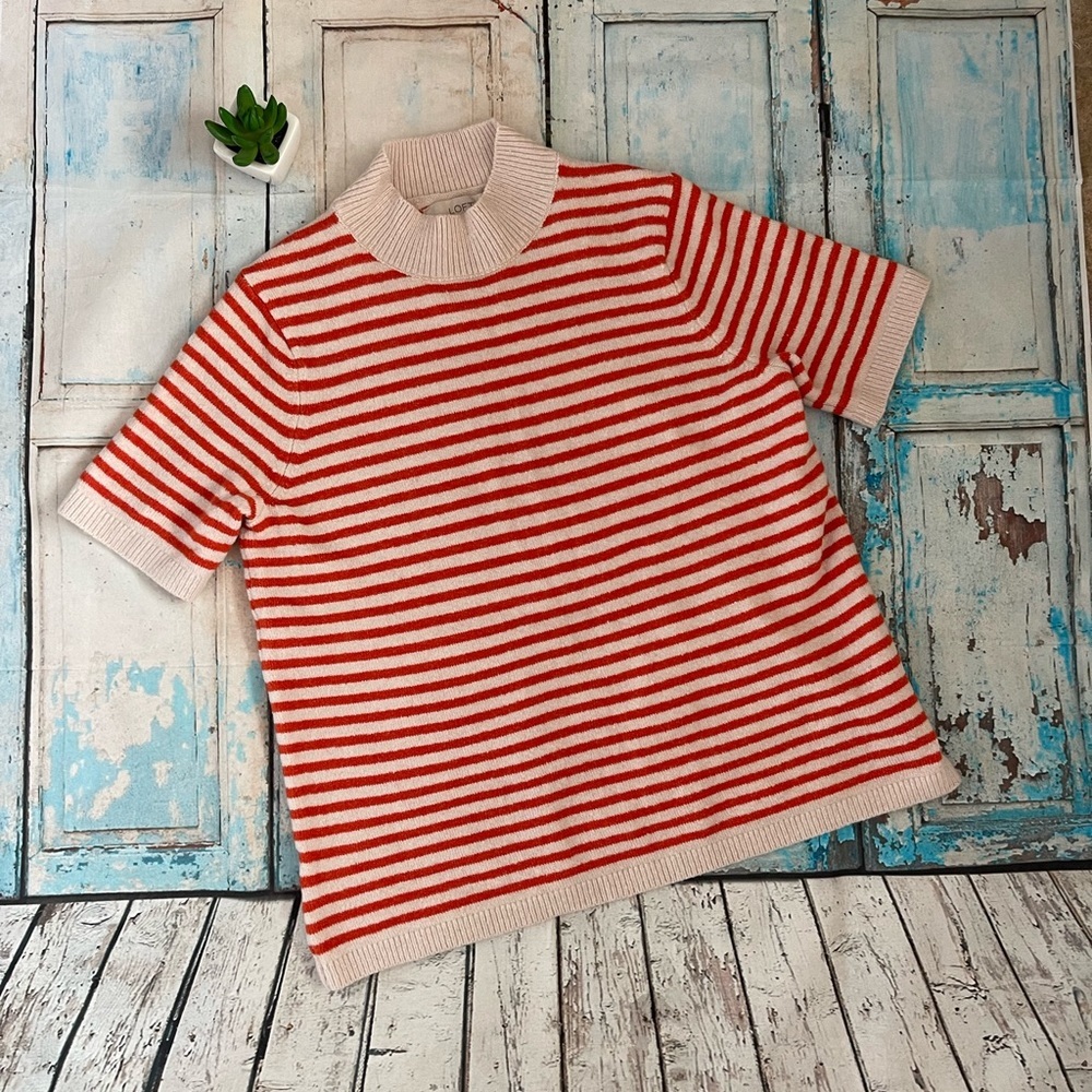 LOFT orange and beige striped sweater